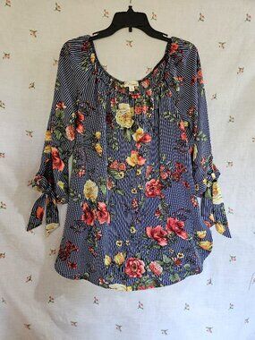Size 1X Off Shoulder Tie Sleeve Blouse